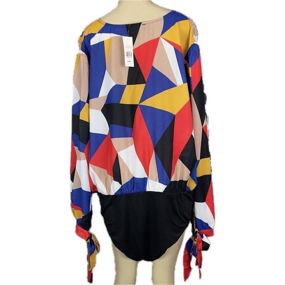 Fashion To Figure +3 Geometric Multi Surplice Neckline Long Tie Sleeve Bodysuit — image 4 of 6